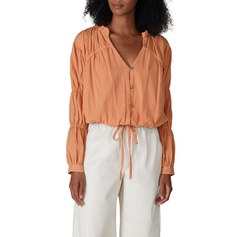 Love, Whit Sand Stone Orange V-Neck Peasant Top Women's Size Large L